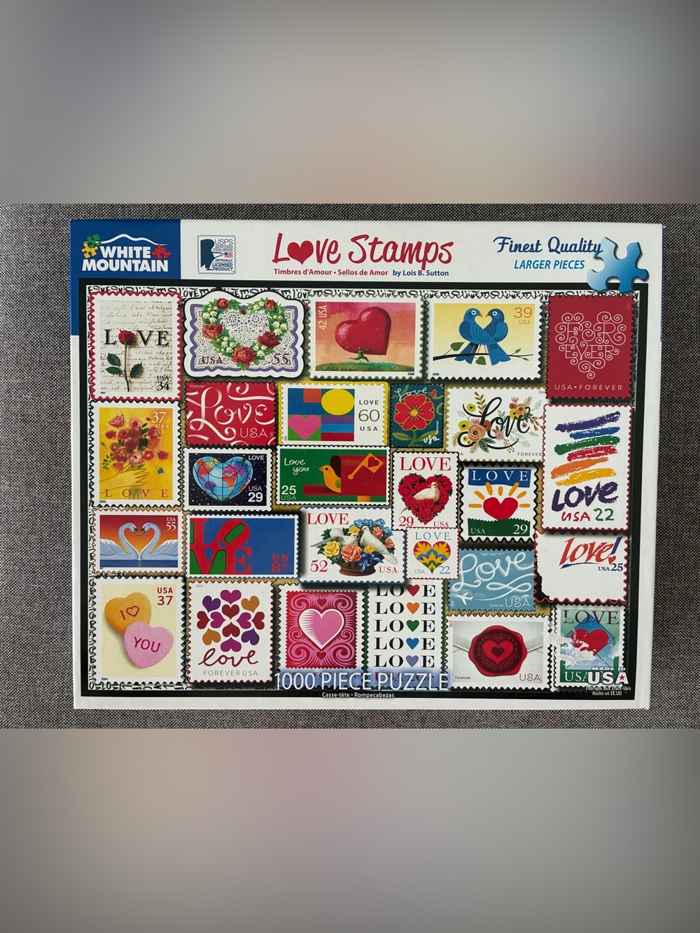 ‘Love Stamps’ White Mountain 1000 Pc Puzzle USPS Officially Licensed COMPLETE